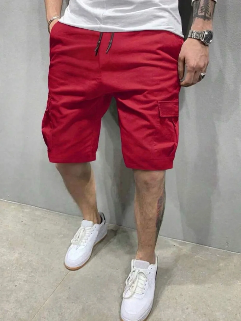 Men's Red Cargo Shorts with Utility Pockets